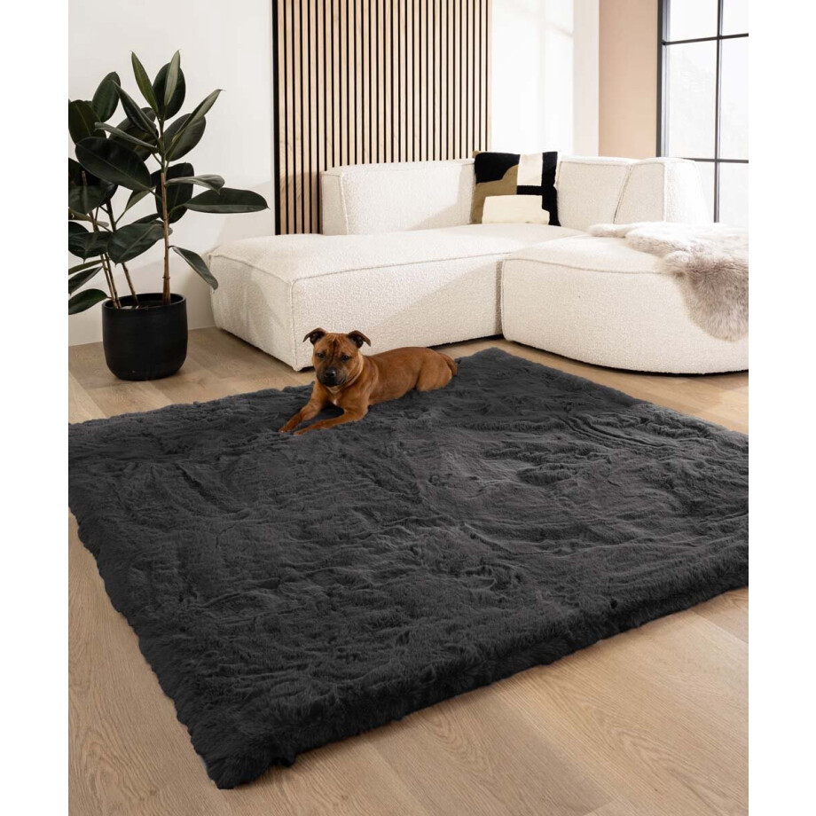 Fluffy vloerkleed vierkant - Comfy Deluxe donkergrijs 100x100 cm Fluffy vloerkleed vierkant - Comfy Deluxe donkergrijs 100x100 cm afbeelding 1