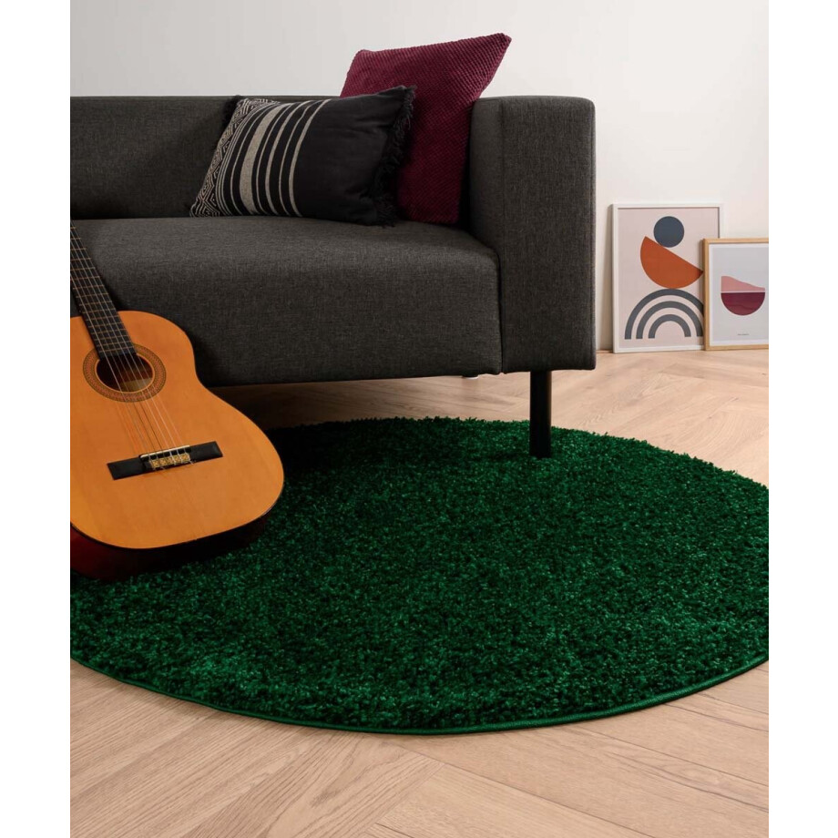 Rond hoogpolig vloerkleed - Shaggy Trend jade 160 afbeelding 1