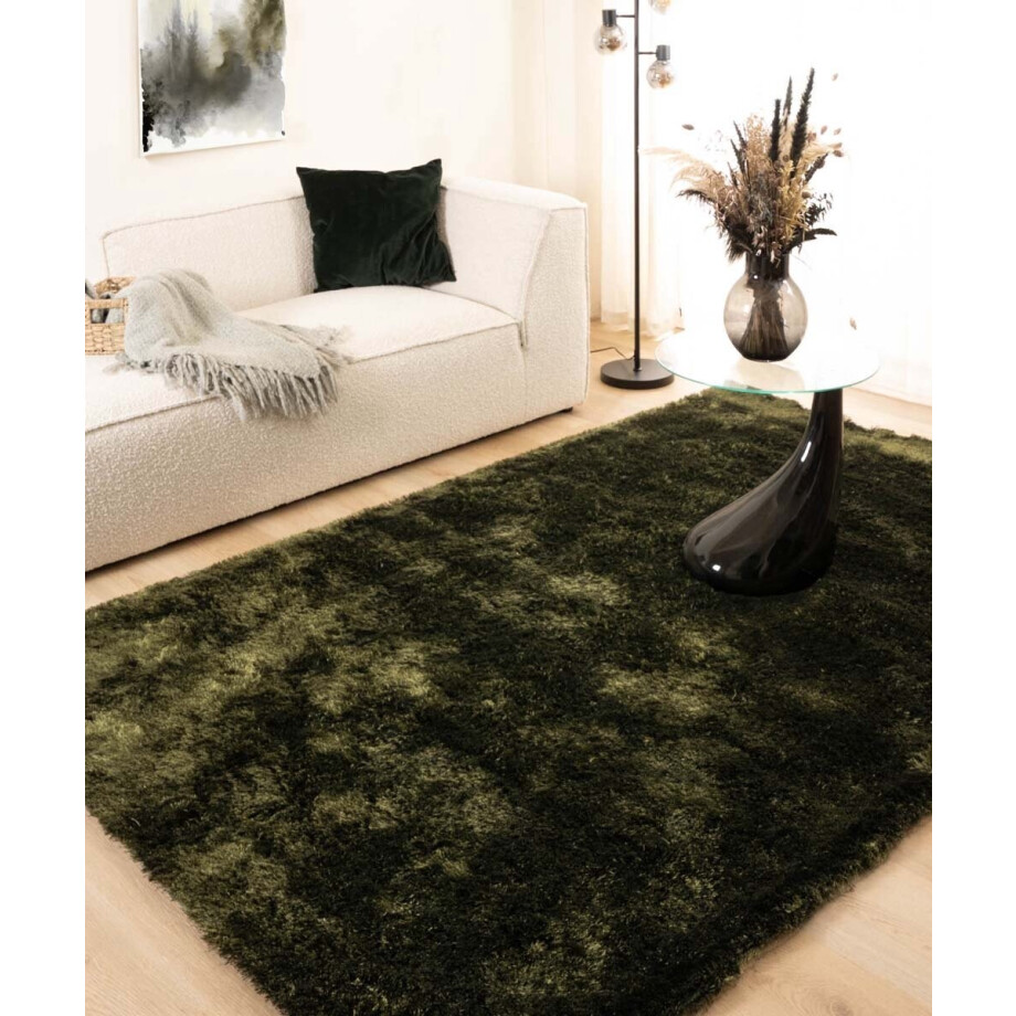 Shaggy vloerkleed - Spark olijfgroen 80x150 cm afbeelding 1