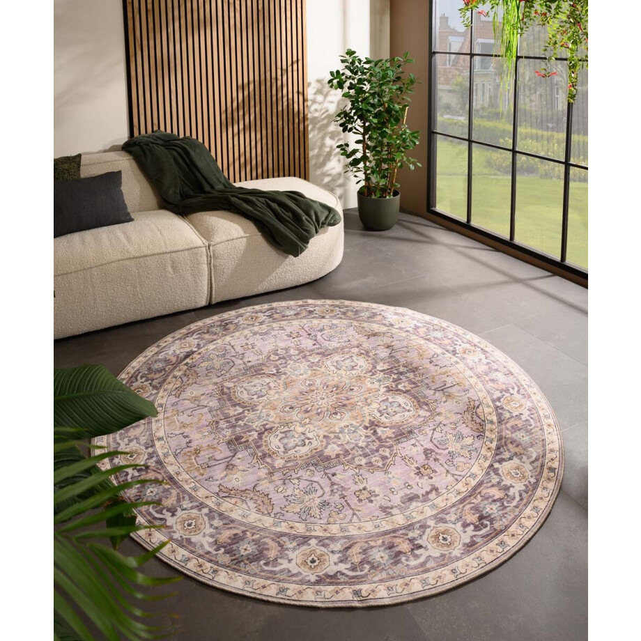 Rond vintage buitenkleed - Valenca Fino paars/roze 115 cm afbeelding 1