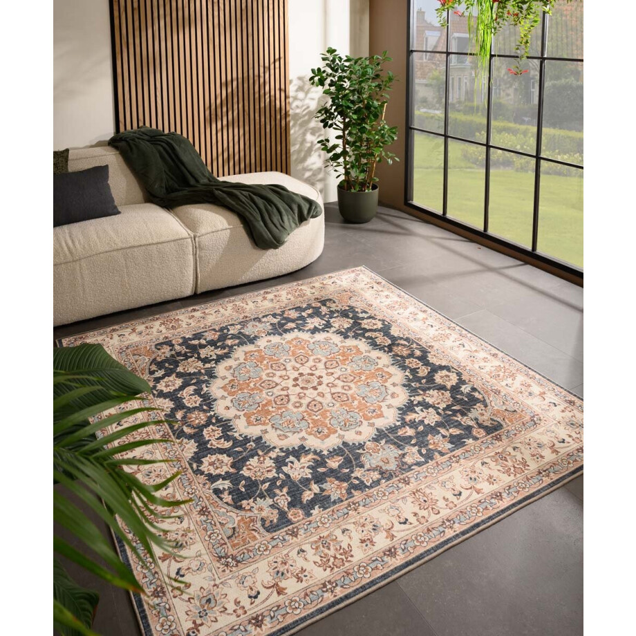 Buitenkleed vierkant Vintage - Valenca Nova goud/blauw 160x160 cm Buitenkleed vierkant Vintage - Valenca Nova goud/blauw 160x160 cm afbeelding 1