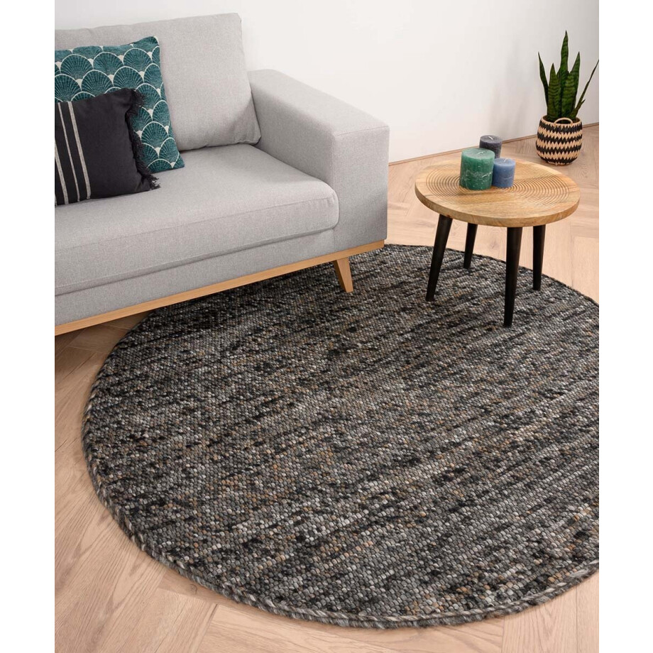 Rond wollen vloerkleed Lett - grijs/bruin 160 cm Rond wollen vloerkleed Lett - grijs/bruin 160 cm afbeelding 1