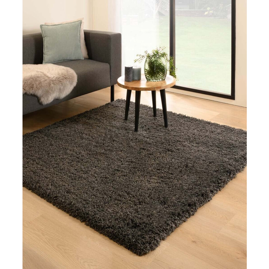 Vierkant hoogpolig vloerkleed - Cozy Shaggy donkergrijs 140x140 Vierkant hoogpolig vloerkleed - Cozy Shaggy donkergrijs 140x140 afbeelding 1