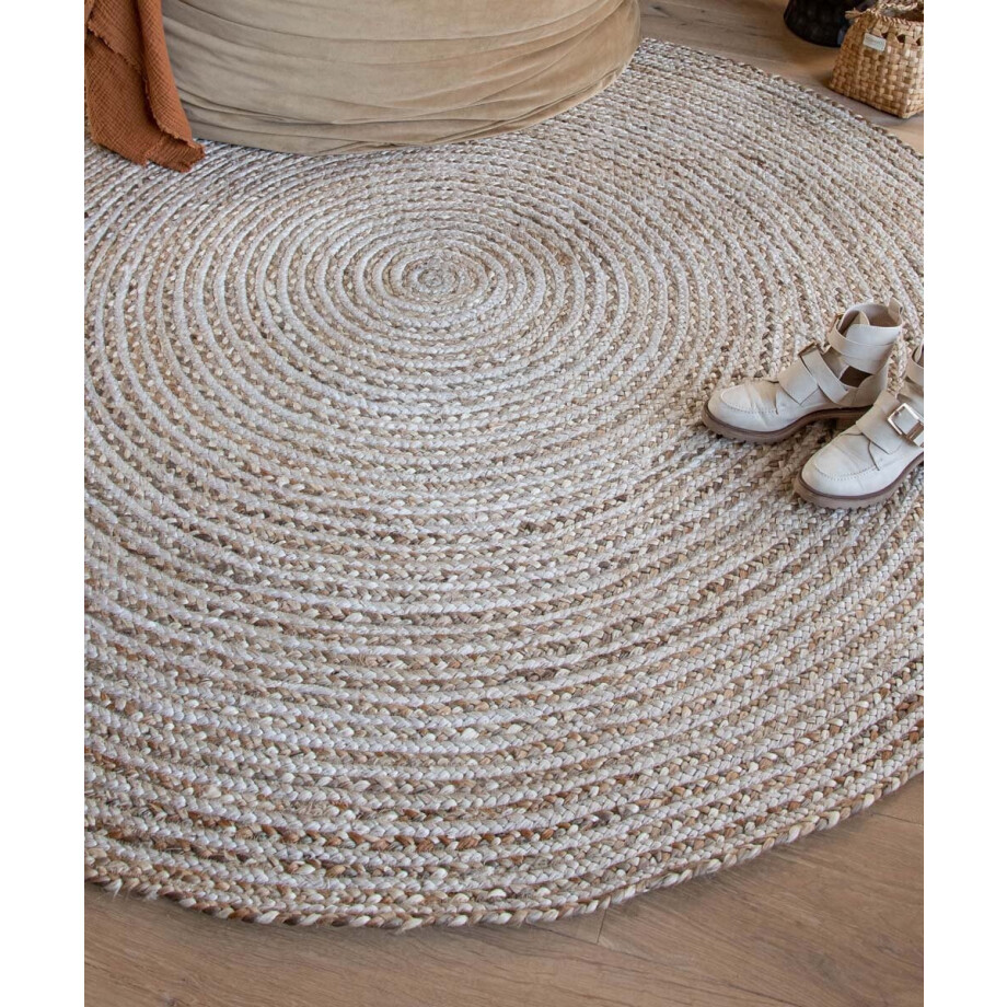 Jute vloerkleed rond - Braided - wit/naturel 200 cm afbeelding 1
