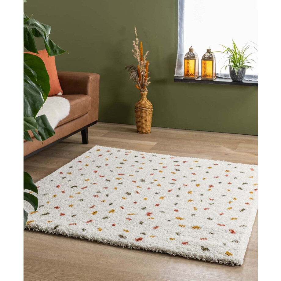 Vierkant hoogpolig vloerkleed stippen Artisan - wit/multi 200x200 cm Vierkant hoogpolig vloerkleed stippen Artisan - wit/multi 200x200 cm afbeelding 1