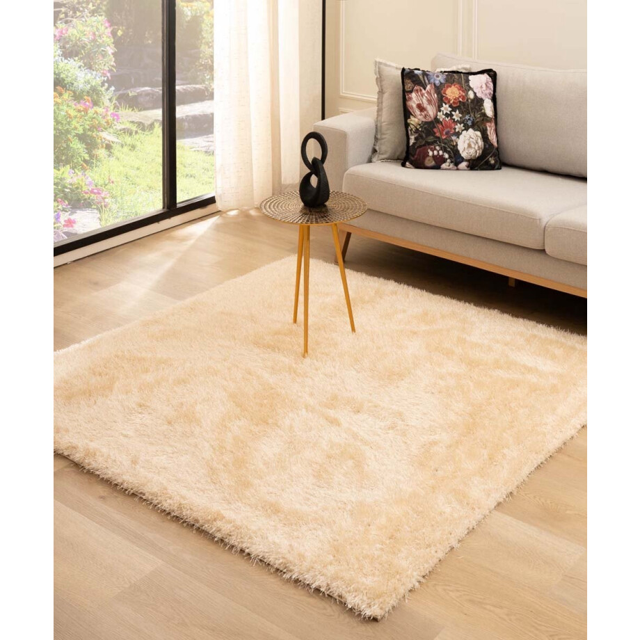Vierkant hoogpolig vloerkleed velvet - Posh champagne 120x120 cm Vierkant hoogpolig vloerkleed velvet - Posh champagne 120x120 cm afbeelding 1