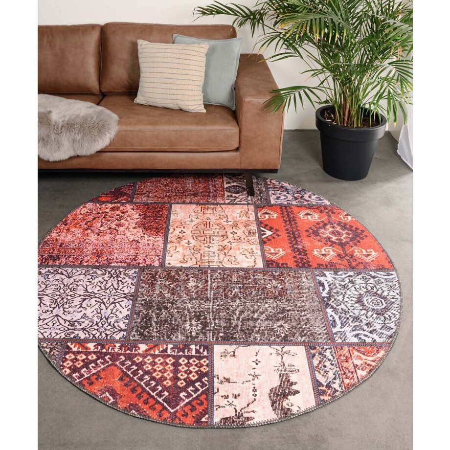 Patchwork vloerkleed rond - Fade No.1 rood/multi 305 Patchwork vloerkleed rond - Fade No.1 rood/multi 305 afbeelding 1