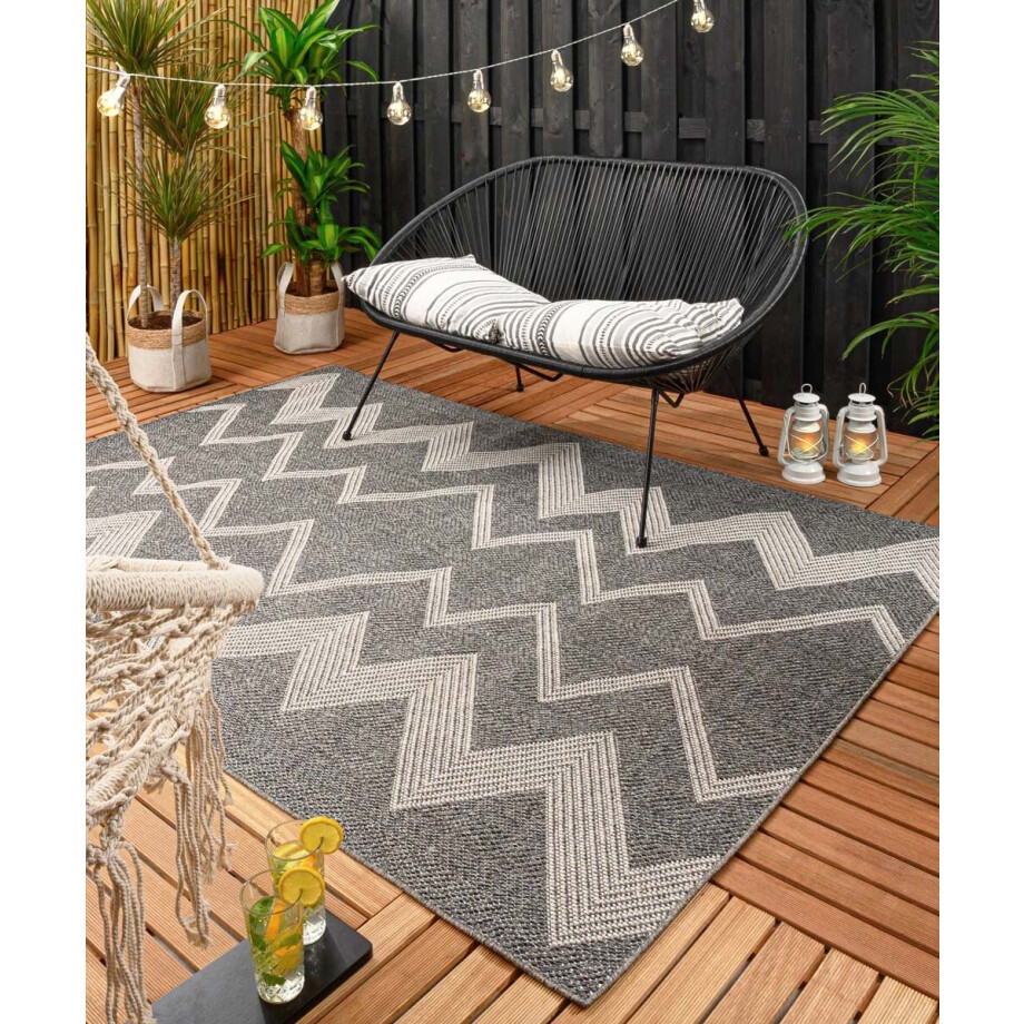 Balkonkleed zigzag - Sunny donkergrijs 66x230 afbeelding 1