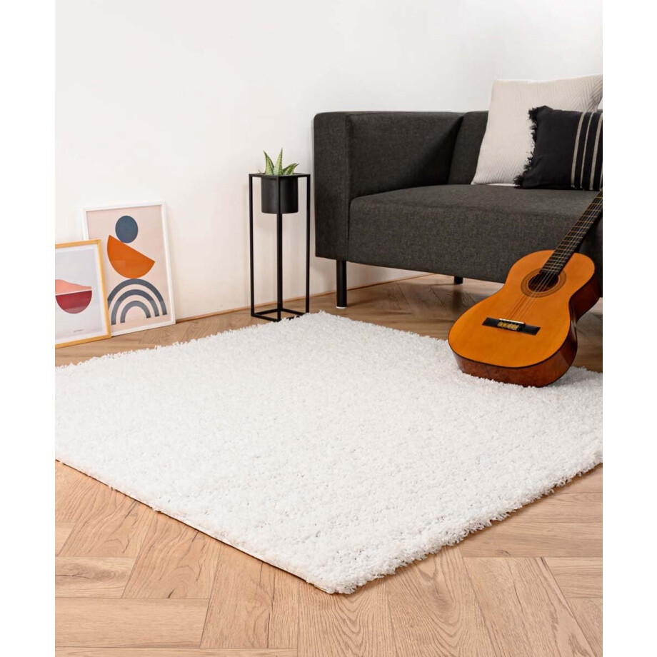 Vierkant hoogpolig vloerkleed shaggy Trend effen - wit 240x240 cm afbeelding 1