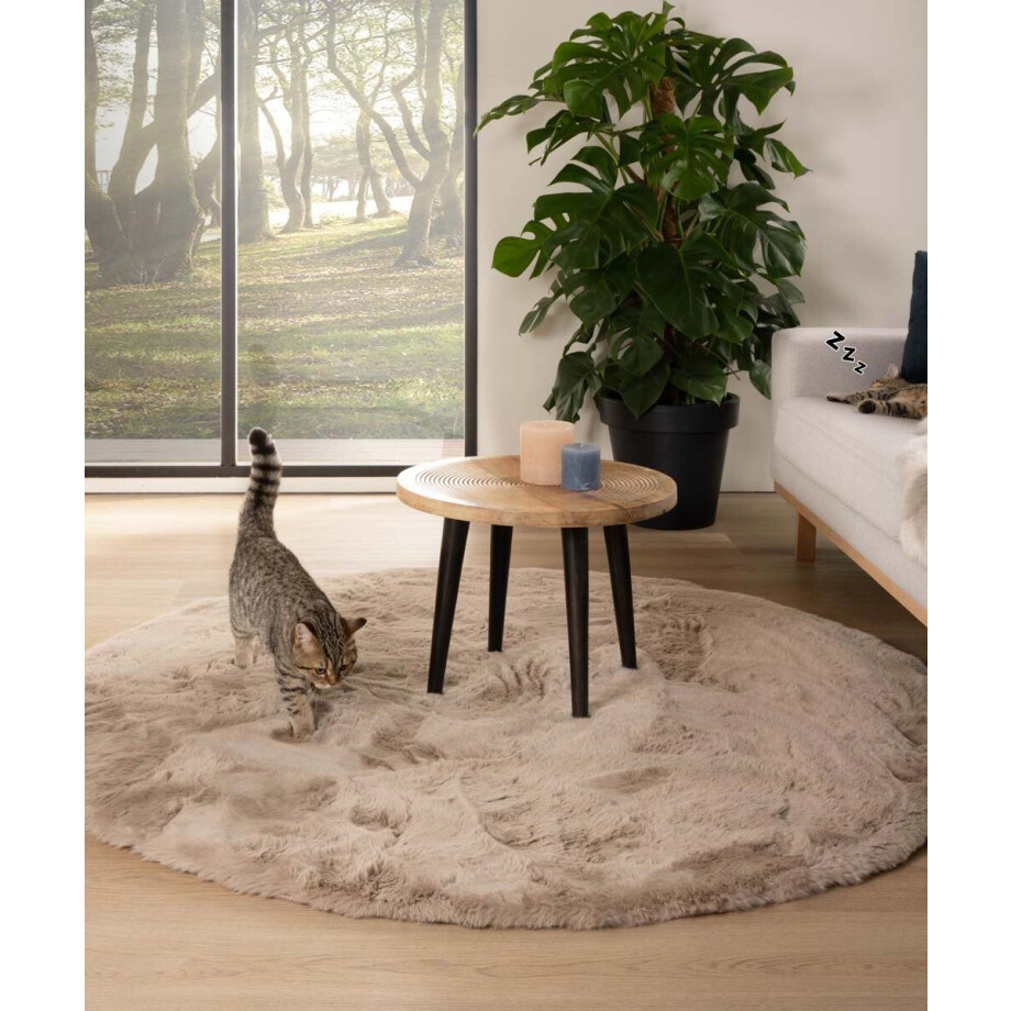 Rond hoogpolig vloerkleed - Comfy plus - taupe 200 cm Rond hoogpolig vloerkleed - Comfy plus - taupe 200 cm afbeelding 1
