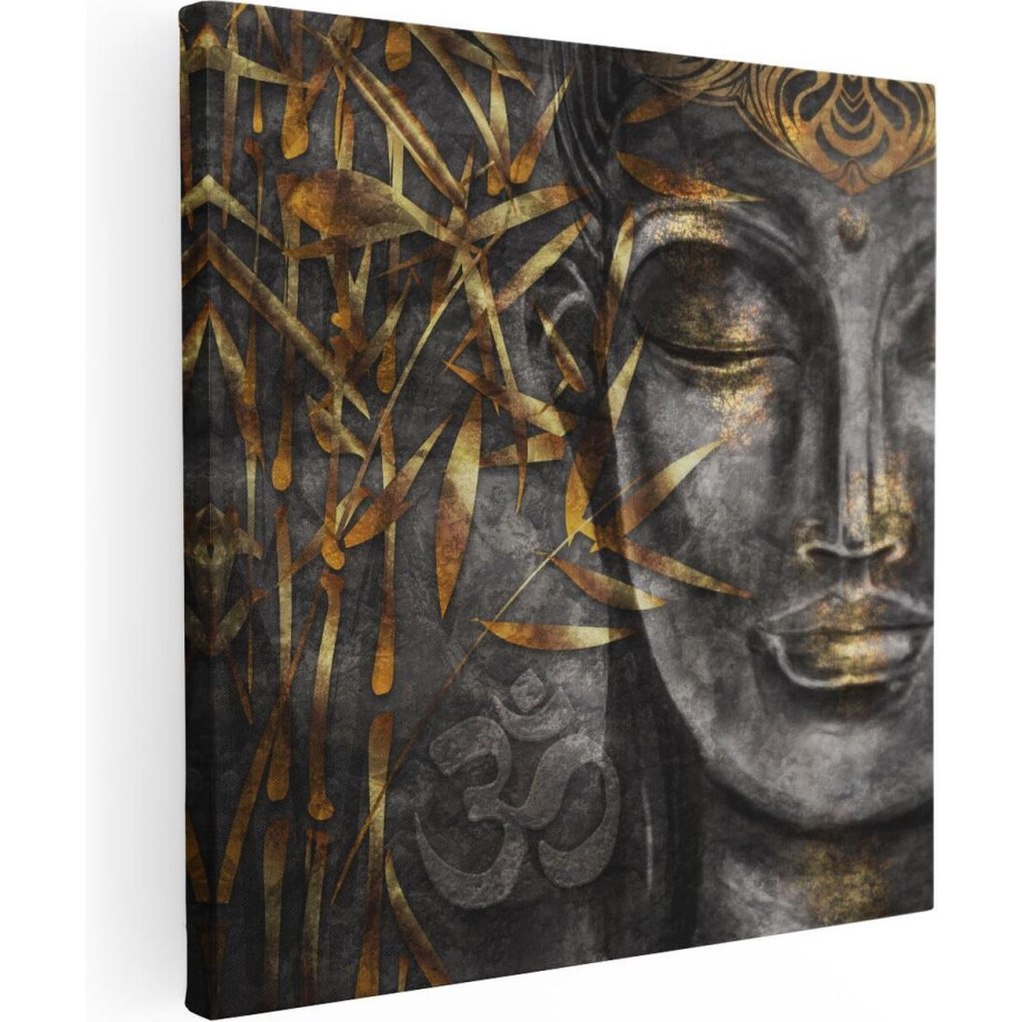 Artaza Canvas Schilderij Gouden Boeddha Van Aquarel - Abstract - 30x30 - Klein - Foto Op Canvas - Canvas Print afbeelding 1