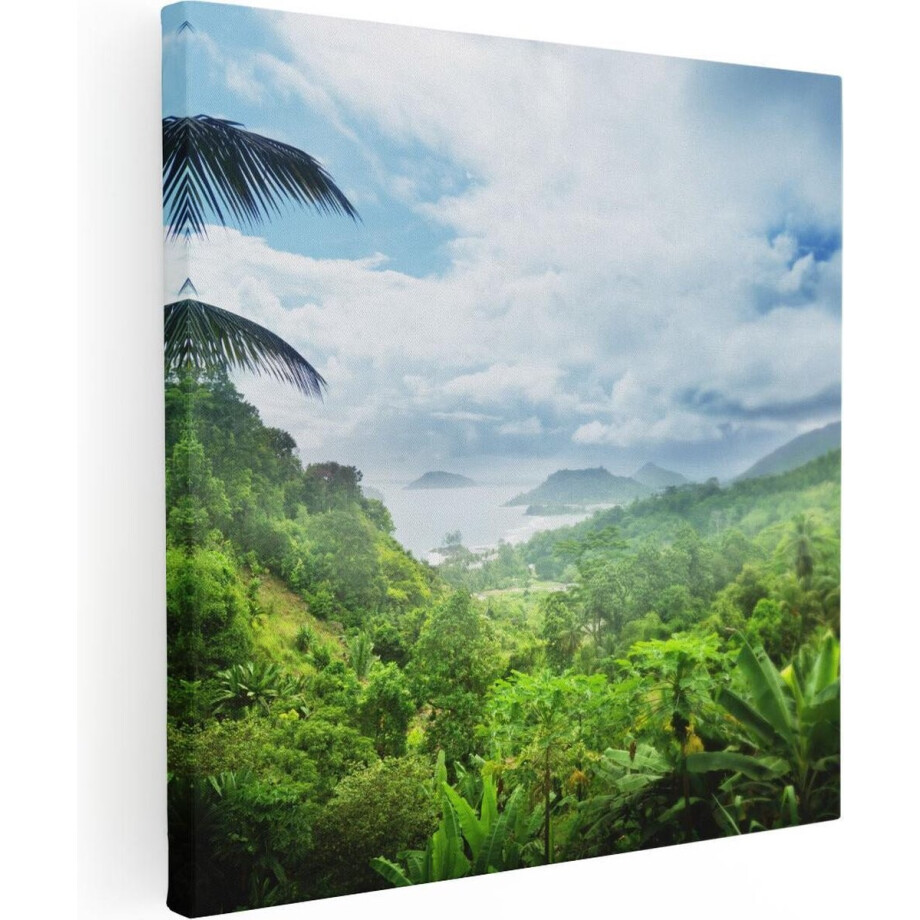 Artaza Canvas Schilderij Jungle Uitzicht Op De Seychellen - 30x30 - Klein - Foto Op Canvas - Canvas Print afbeelding 1