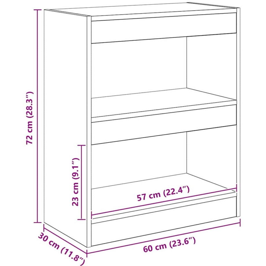 vidaXL - Boekenkast - 2-laags - 60 - x - 30 - x - 72 - cm - Bewerkt - hout - Artisan - Eiken afbeelding 1