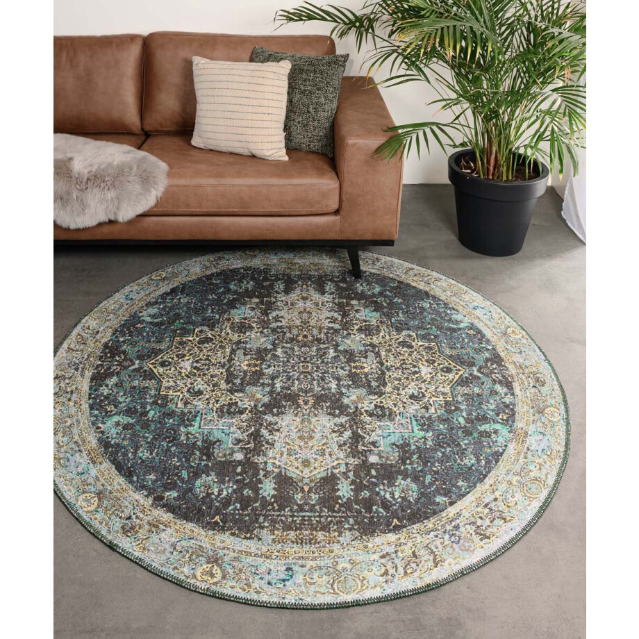 Rond vintage vloerkleed - Fade No.2 groen 250 cm Rond vintage vloerkleed - Fade No.2 groen 250 cm afbeelding 1