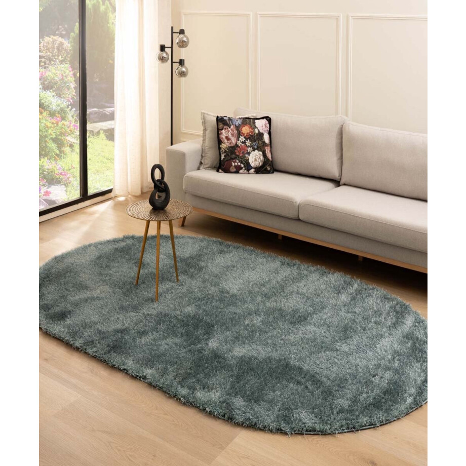 Ovaal hoogpolig vloerkleed velvet - Posh blauw 200x300 cm afbeelding 1