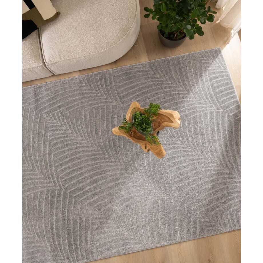 Scandinavisch vloerkleed - Contour Leaf grijs 100x200 cm Scandinavisch vloerkleed - Contour Leaf grijs 100x200 cm afbeelding 1
