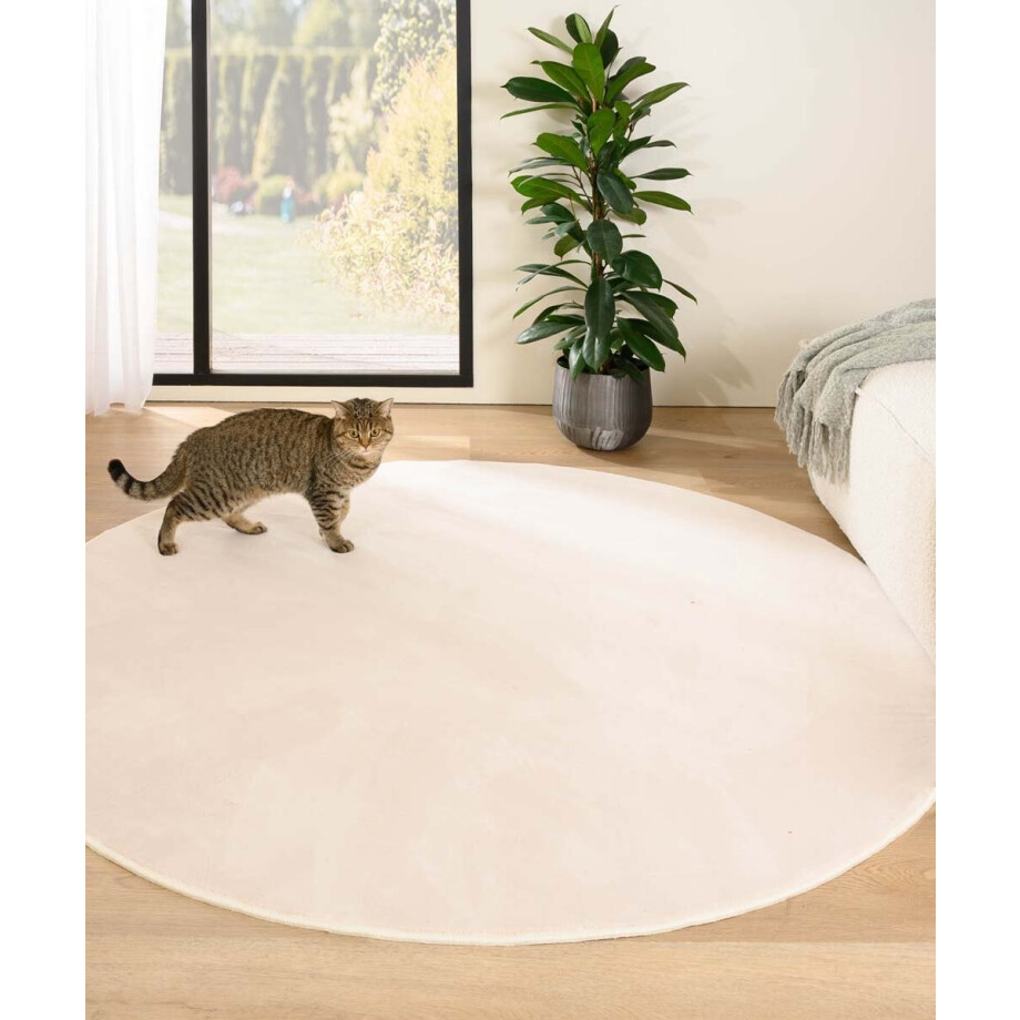 Rond zacht vloerkleed - Plush crème 200 cm afbeelding 1