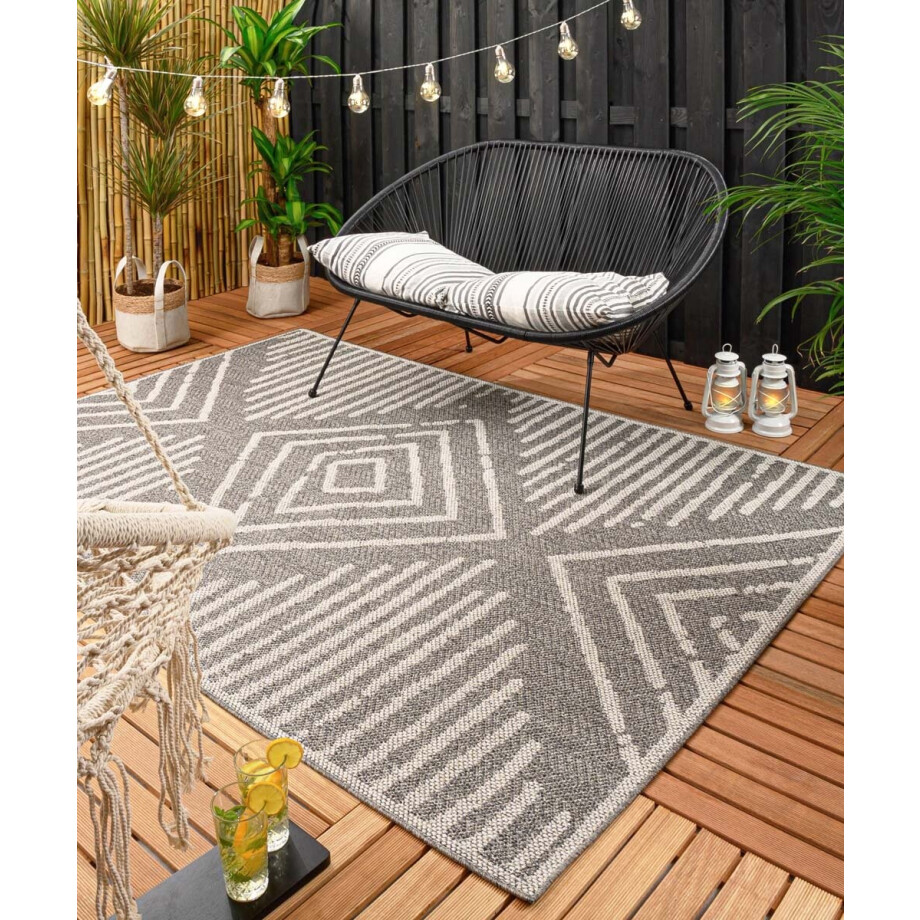 Balkonkleed Boho - grijs/crème 66x230 cm Balkonkleed Boho - grijs/crème 66x230 cm afbeelding 1