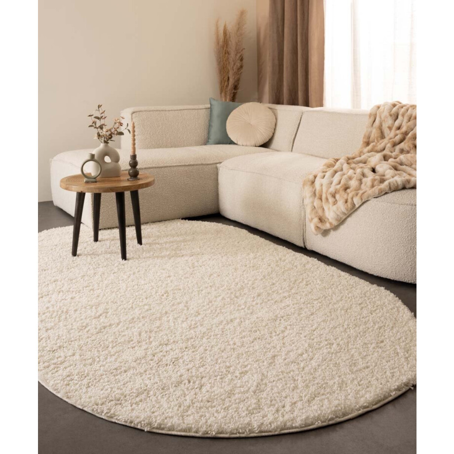 Ovaal hoogpolig vloerkleed shaggy Trend effen - ivoor 240x340 cm Ovaal hoogpolig vloerkleed shaggy Trend effen - ivoor 240x340 cm afbeelding 1