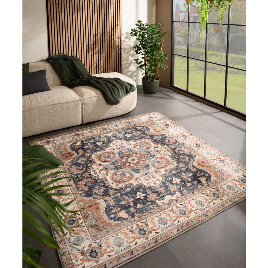 Buitenkleed vierkant Vintage - Valenca Fino goud/blauw 200x200 cm Buitenkleed vierkant Vintage - Valenca Fino goud/blauw 200x200 cm afbeelding 1