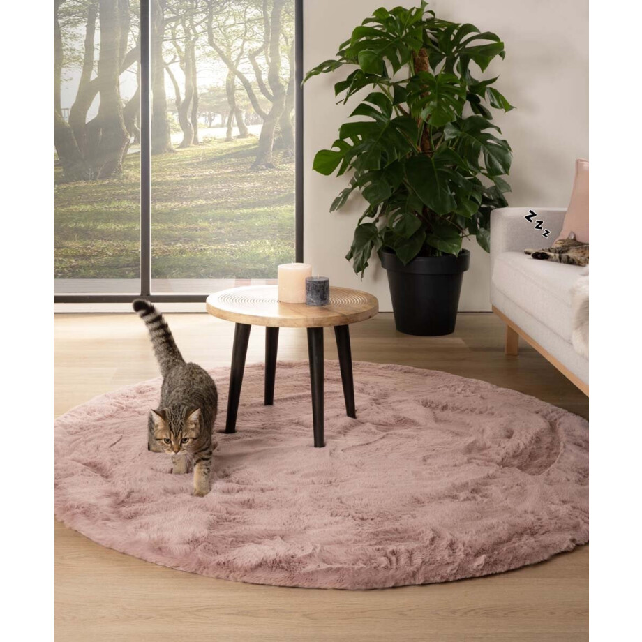 Rond hoogpolig vloerkleed - Comfy plus - roze 100 cm afbeelding 1