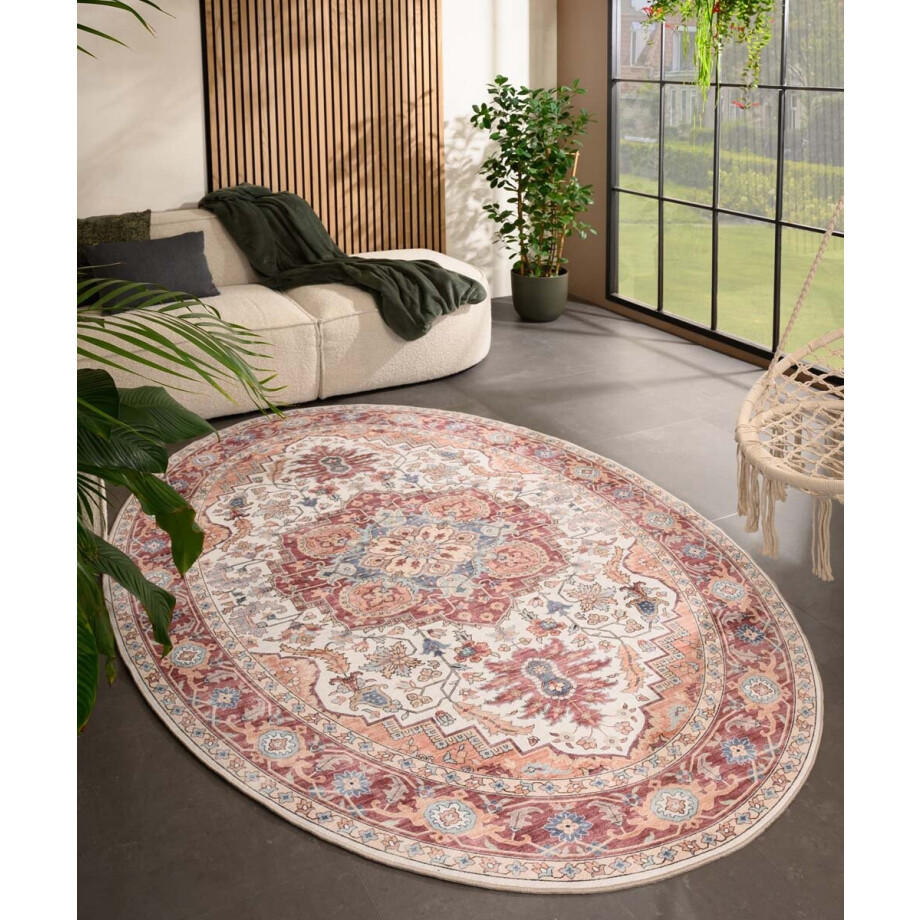 Buitenkleed ovaal Vintage - Valenca Fino crème/rood 200x290 cm afbeelding 1