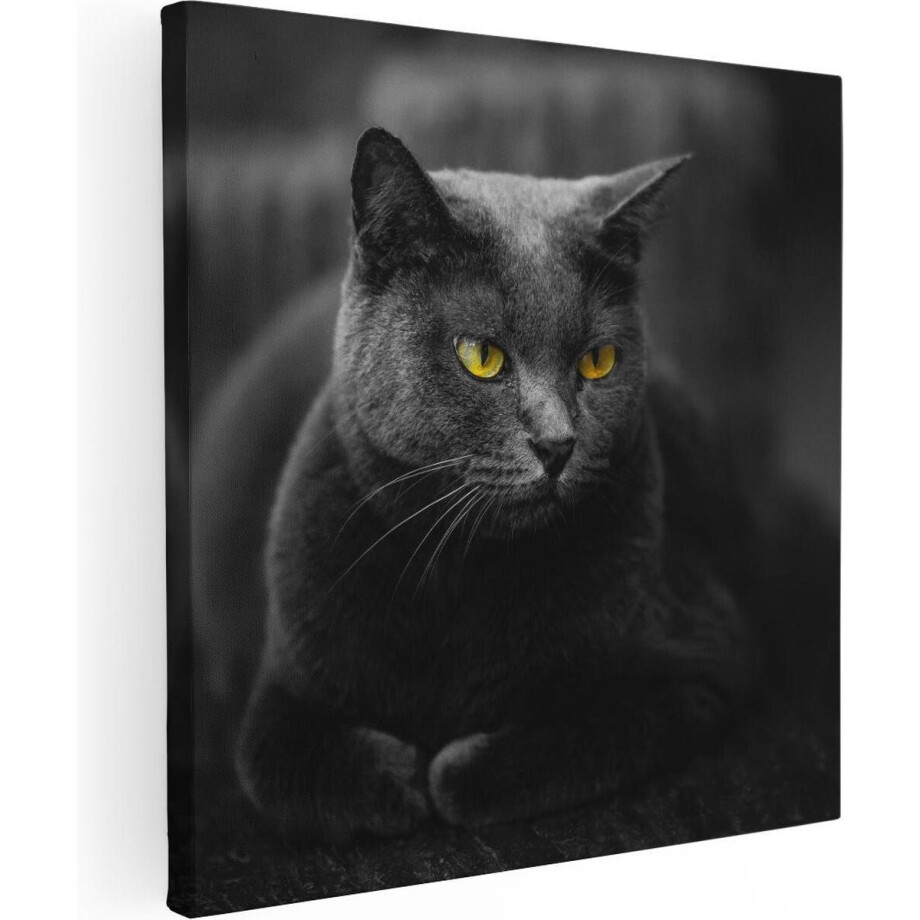 Artaza Canvas Schilderij Zwarte Kat Met Gele Ogen - 60x60 - Foto Op Canvas - Canvas Print afbeelding 1
