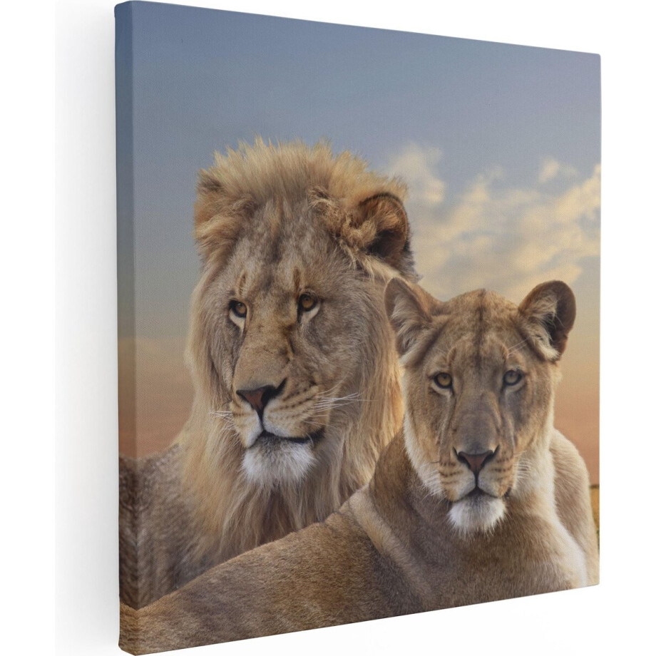 Artaza Canvas Schilderij Leeuw En Leeuwin - 90x90 - Groot - Foto Op Canvas - Canvas Print afbeelding 1