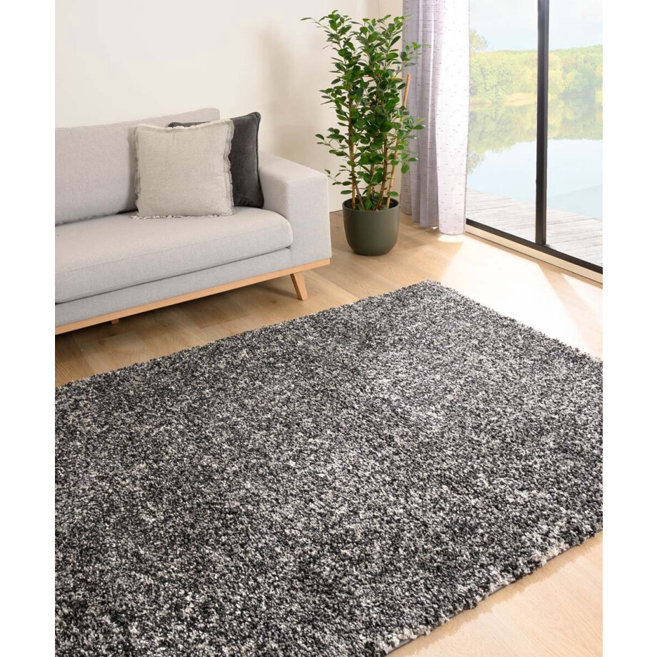 Hoogpolig vloerkleed - Blend zwart/grijs 140x200 cm Hoogpolig vloerkleed - Blend zwart/grijs 140x200 cm afbeelding 1