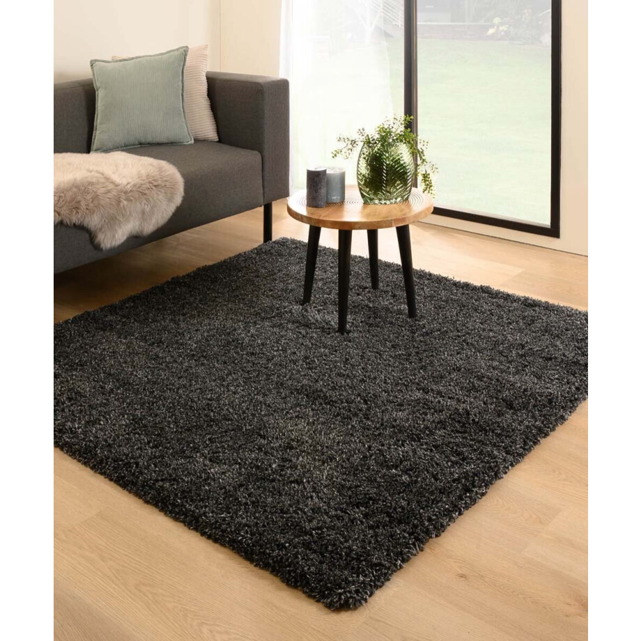 Vierkant hoogpolig vloerkleed - Cozy Shaggy - antraciet 140x140 cm afbeelding 1