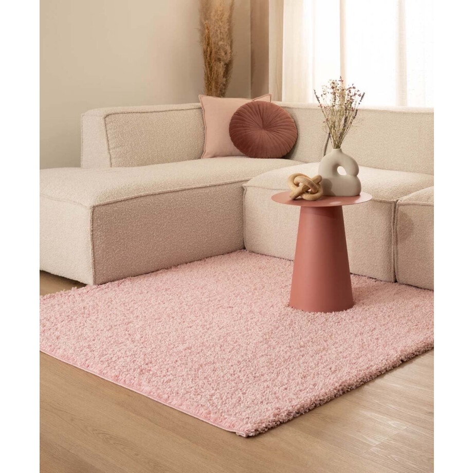 Vierkant hoogpolig vloerkleed shaggy Trend effen - lichtroze 160x160 cm afbeelding 1