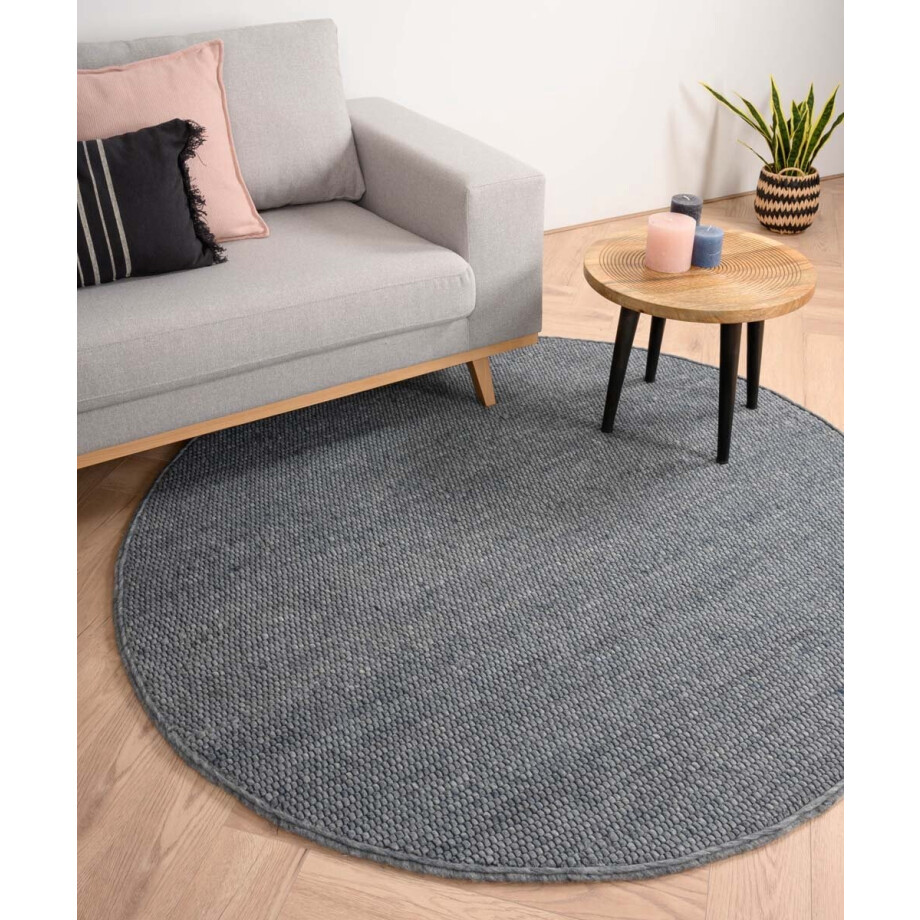 Rond wollen vloerkleed Lett - staalblauw 250 cm afbeelding 1