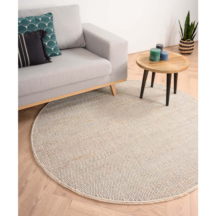 Rond wollen vloerkleed Lett - wit/beige 190 cm afbeelding 1