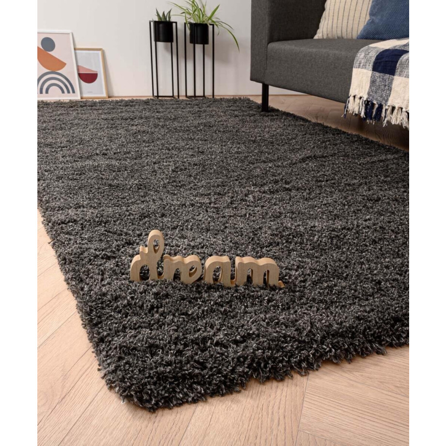 Rond hoogpolig vloerkleed - Cozy Shaggy donkergrijs 200 afbeelding 1