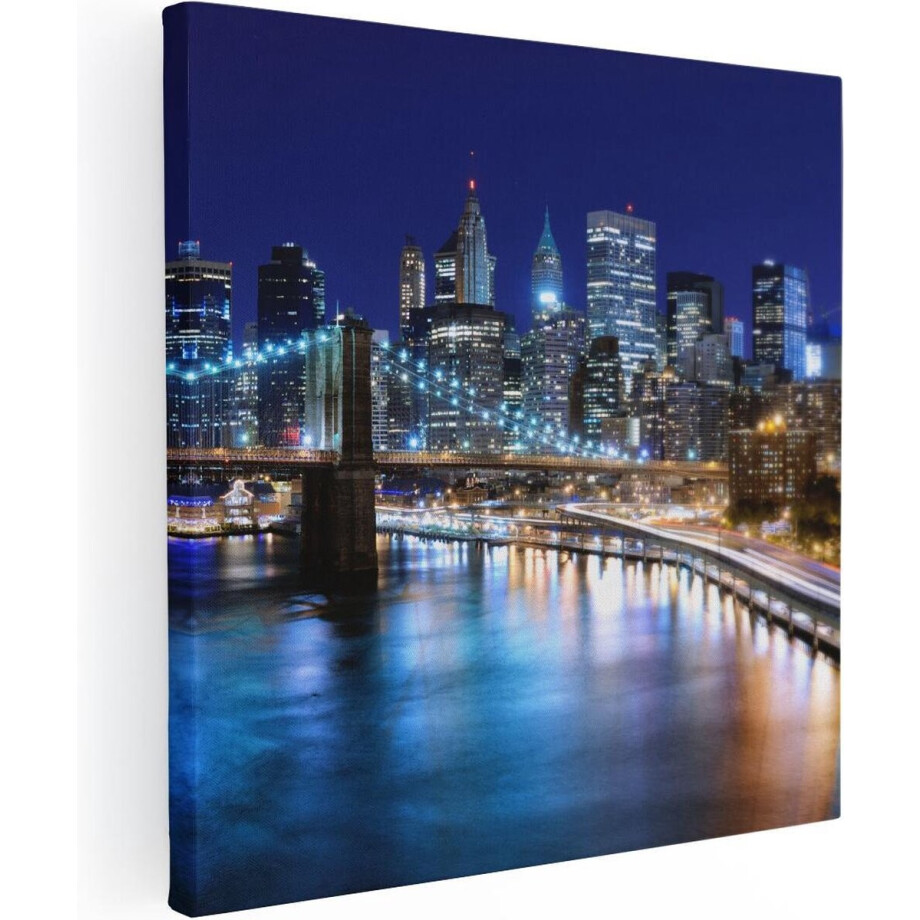 Artaza Canvas Schilderij New York Skyline - 80x80 cm - Wanddecoratie Brooklyn Bridge - Muurdecoratie Nacht - Schilderijen Op Canvas Artaza Canvas Schilderij New York Skyline - 80x80 cm - Wanddecoratie Brooklyn Bridge - Muurdecoratie Nacht - Schilderijen Op Canvas afbeelding 1