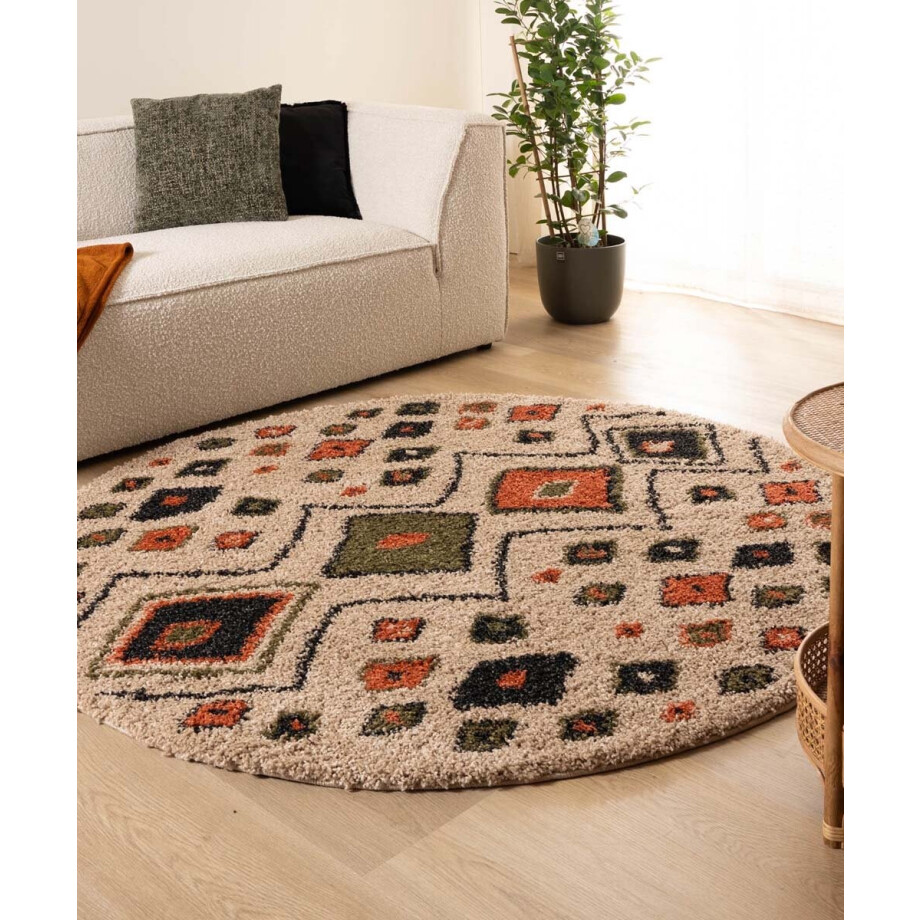 Rond hoogpolig vloerkleed bohemian Artisan - beige/multi 240 cm Rond hoogpolig vloerkleed bohemian Artisan - beige/multi 240 cm afbeelding 1
