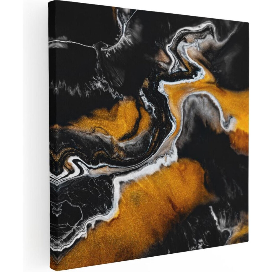 Artaza Canvas Schilderij Abstracte Kunst van Zwarte Gouden Verf - 60x60 - Foto Op Canvas - Canvas Print afbeelding 1