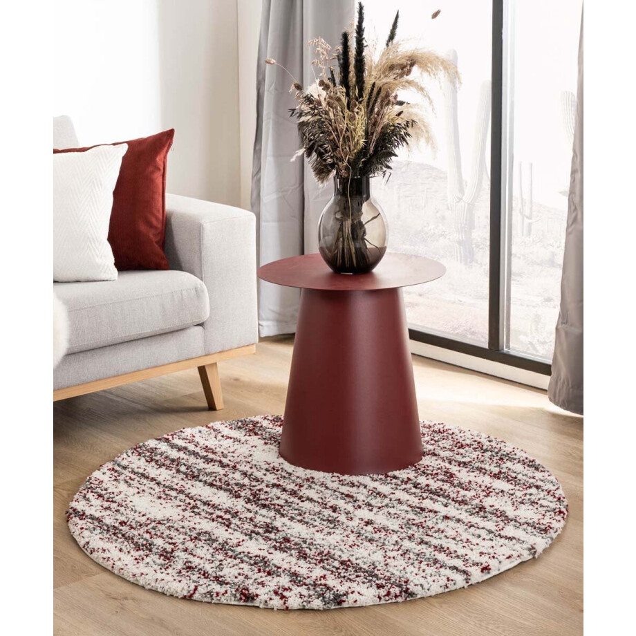Rond hoogpolig vloerkleed strepen Artisan - grijs/rood 160 cm afbeelding 1