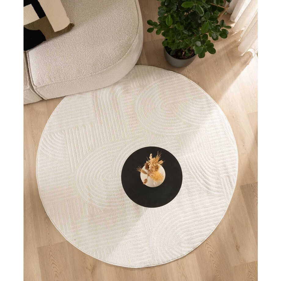 Rond vloerkleed Scandinavisch - Contour Bend crème 160 cm afbeelding 1