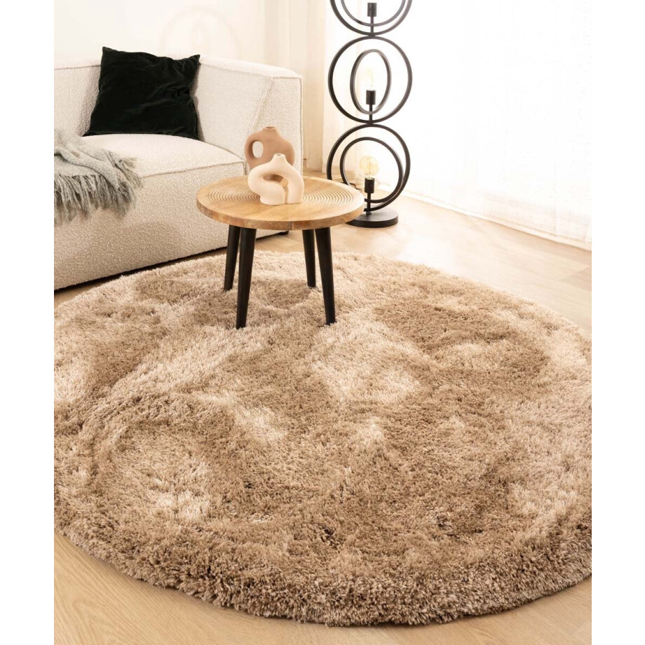 Rond shaggy vloerkleed - Meadow beige 200 cm Rond shaggy vloerkleed - Meadow beige 200 cm afbeelding 1