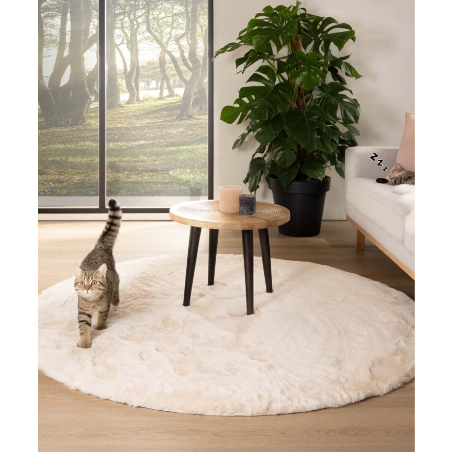 Rond hoogpolig vloerkleed - Comfy plus - crème 160 cm Rond hoogpolig vloerkleed - Comfy plus - crème 160 cm afbeelding 1