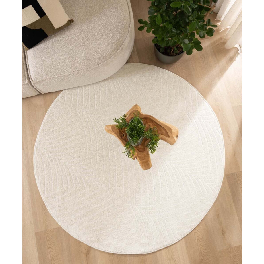 Rond vloerkleed Scandinavisch - Contour Leaf crème 80 cm afbeelding 1