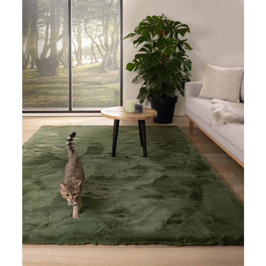 Zacht hoogpolig vloerkleed - Comfy plus - olijfgroen 140x200 cm Zacht hoogpolig vloerkleed - Comfy plus - olijfgroen 140x200 cm afbeelding 1
