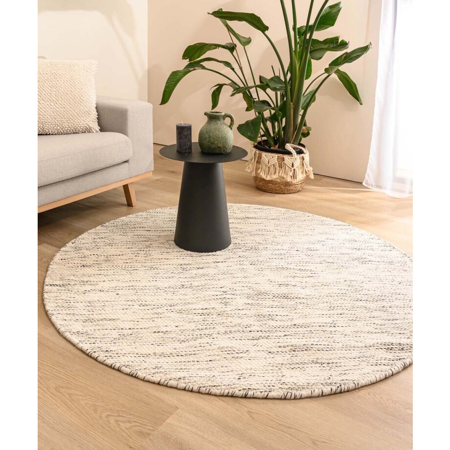 Rond wollen vloerkleed - Ulstein wit/zwart 300 Rond wollen vloerkleed - Ulstein wit/zwart 300 afbeelding 1
