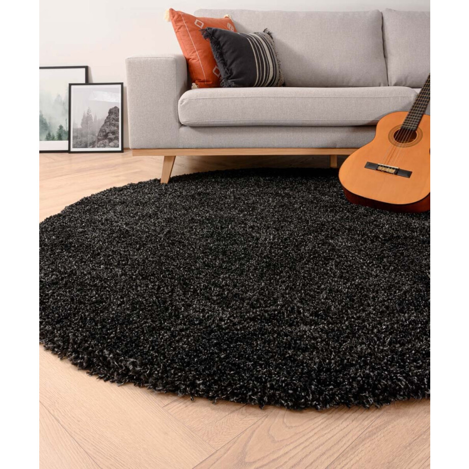Rond hoogpolig vloerkleed - Shaggy Grand antraciet 200 afbeelding 1