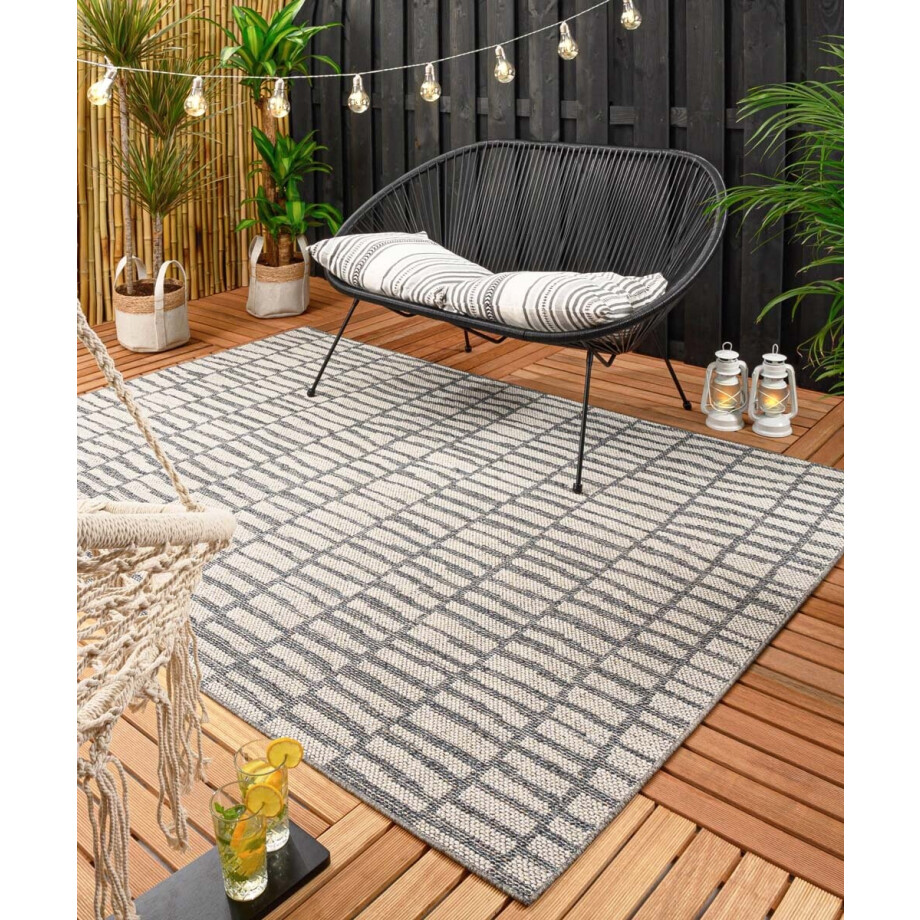 Balkonkleed Bricks - donkerblauw/crème 66x230 cm Balkonkleed Bricks - donkerblauw/crème 66x230 cm afbeelding 1