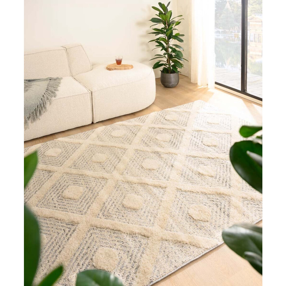 Scandinavisch vloerkleed - Fjord Reise grijs/crème 200x290 cm Scandinavisch vloerkleed - Fjord Reise grijs/crème 200x290 cm afbeelding 1