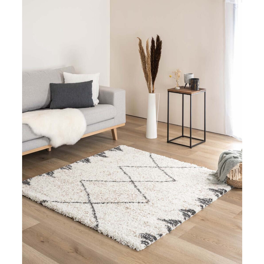 Vierkant berber vloerkleed - Artisan Tizi wit/grijs 160x160 Vierkant berber vloerkleed - Artisan Tizi wit/grijs 160x160 afbeelding 1