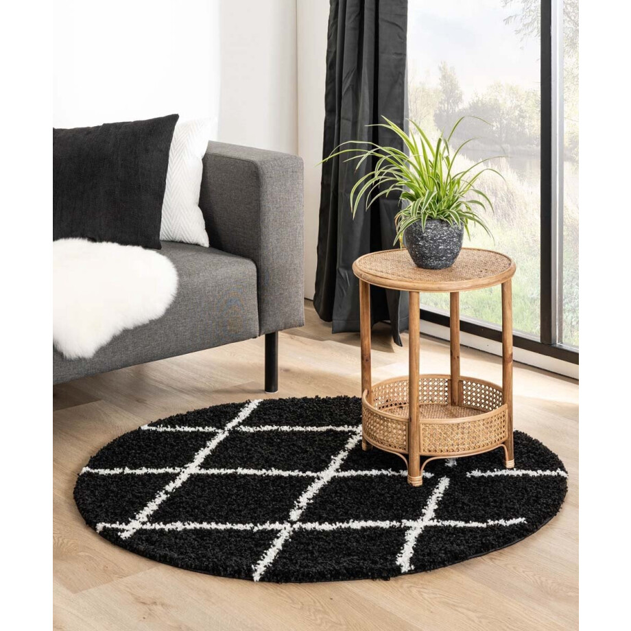 Rond hoogpolig vloerkleed ruiten Habitat - zwart/wit 280 cm afbeelding 1