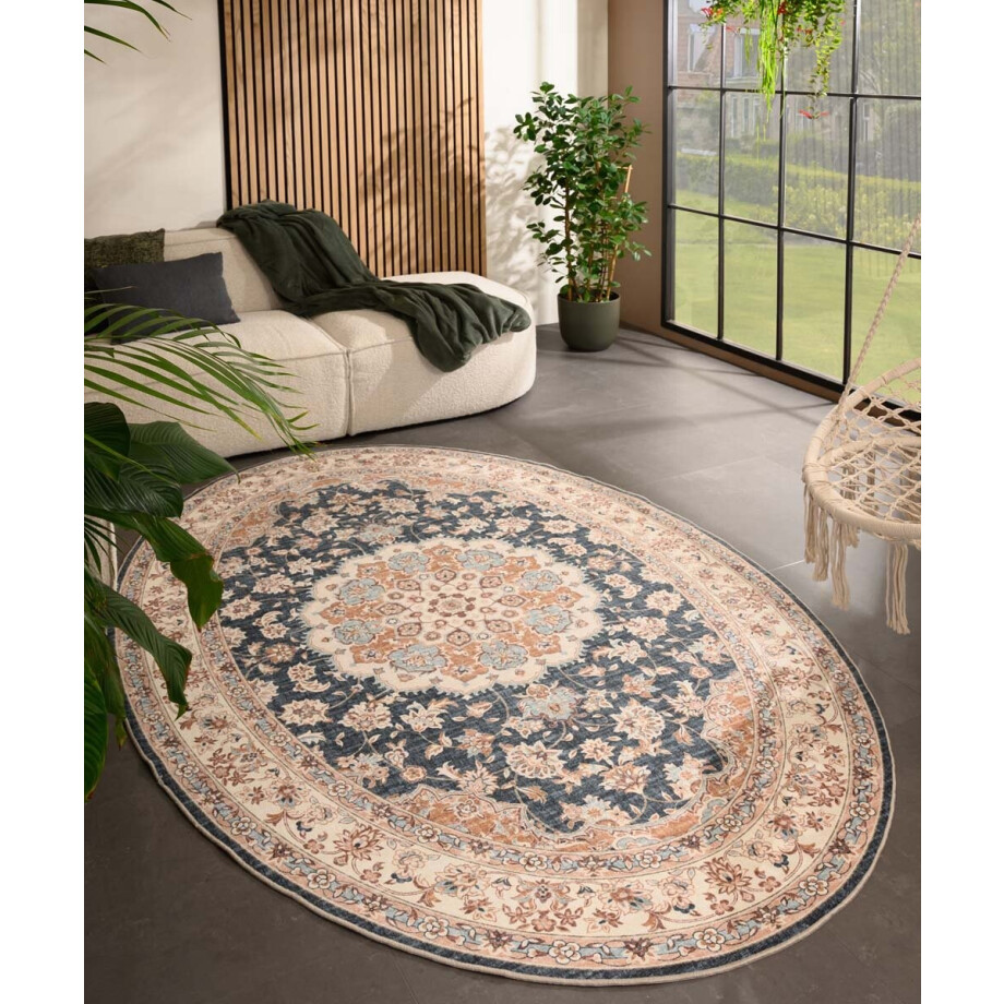 Buitenkleed ovaal Vintage - Valenca Nova goud/blauw 200x290 cm afbeelding 1